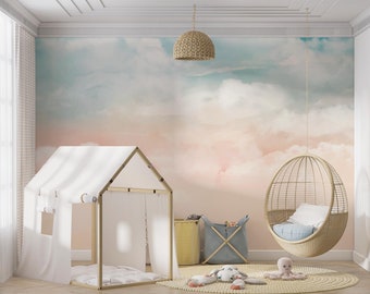 Watercolor Cloud Wallpaper, Peel and Stick, Kids Room Decor