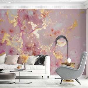 Pink Looks Gold Look Abstract Marble Wallpaper, Modern Abstract Gold Mural, Home Wallpaper, Adhesive Wallpaper