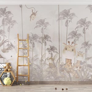 Schattige dieren in het bos babykamerbehang zelfklevend verwijderbaar, aquarel dieren kinderbehang aanpasbaar