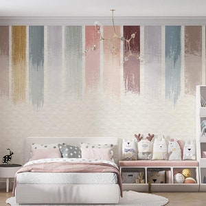 Colorful Stripes Wallpaper, Geometric Abstraction Shapes Wallpaper Modern Art Wall Decor Removable, Living Room Decor