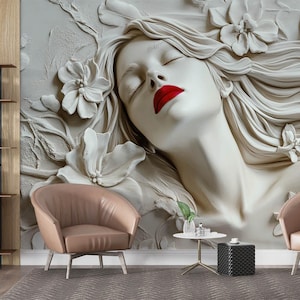 3D Look Woman Art Wallpaper, modernes Wanddekor, stilvolle Beauty Salon-Tapete, zum Abziehen und Aufkleben, abnehmbares Wandbild
