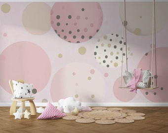 Pink Geometric Wallpaper, Round Kids Room Decor