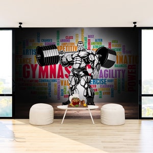 Gym Fitness Wallpaper, Bodybuildende Tapete, Realistische Sport Tapete, Sport Tapete, Abnehmbare Tapete für das Fitnessstudio Selbstklebende Tapete