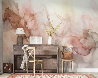Brown Pink Marble Wallpaper, Abstract Art Wall Mural, Adhesive Wallpaper