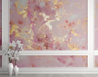 Pink Gold Abstract Marble Wallpaper, Modern Mural, Adhesive Wallpaper