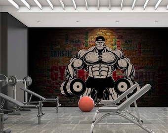 Bodybuilding Gym Wallpaper, Man Lifting Weights, Peel and Stick