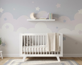 Blue Mountains Starry Wallpaper, Kids Nursery Peel and Stick Wall Mural