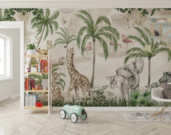 Papel pintado autoadhesivo de animales de la selva tropical, decoración para habitación infantil