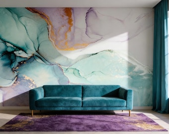 Green and Gold Marble Wallpaper, Peel and Stick Wall Mural