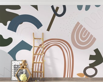 Blue Green Geometric Wallpaper, Abstract Removable Wall Decal