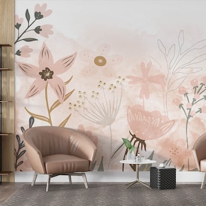 Papier peint rose moderne à grandes fleurs, décoration murale fleurs, décoration murale rose, papier peint autocollant