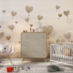 Carta da parati per bambini con cuori carini, Carta da parati per bambini con cuori di palloncini, Palloncino dai colori tenui, Carta da parati per la camera dei bambini