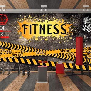 Start Stop Gym Fitness Wallpaper, Dumbbell Graffiti Wallpaper, Gym Wallpaper Fitness Peel and Stick Wall Mural Sports Wall Decor