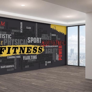 Fitness Gym Written Wallpaper, Self Adhesive Peel and Stick Wall Sticker Wall Decoration, Athlete Wallpaper, Studio Decor, Inspirational Gym