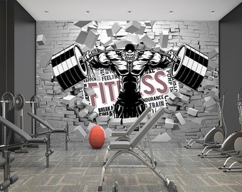 3D Gym Barbell Wallpaper, Fitness Wall Decor