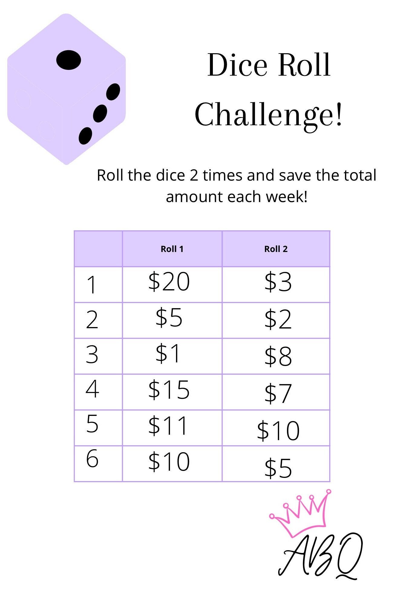 Dice Roll Challenge A4 Printable - Etsy