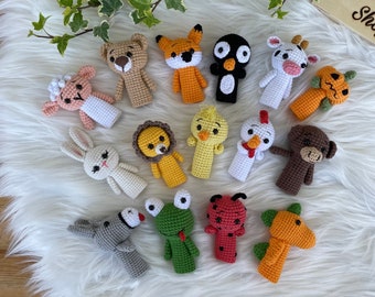 Crocheted Finger Puppets Animals | Amigurumi Animal Figures | Baby Gift Idea | Handmade Toys for Children | VividPlaceShop