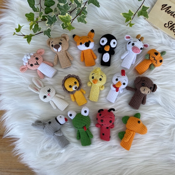 Crocheted finger puppets animal figures | Amigurumi | Gift idea for babies and children | VividPlaceShop