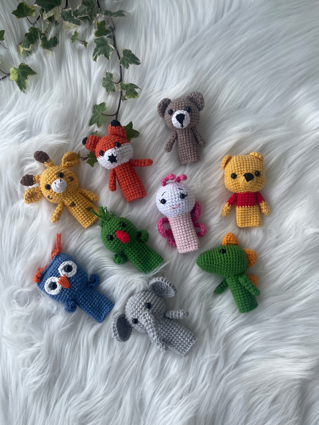 Crocheted Animal Finger Puppets Amigurumi Handcraft Educational