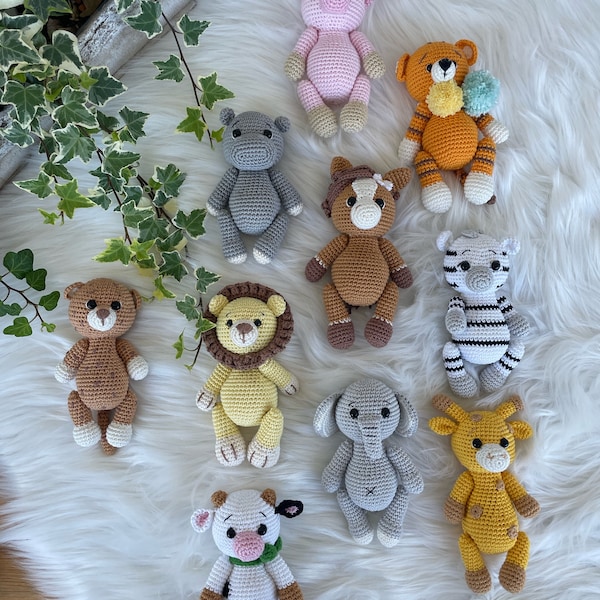 Figurines d'animaux au crochet | Amigurumis | Animaux | lion | Tigres | Ours | éléphant | Girafe | lion | Hipo | Zèbre | singe | Cadeau | VividPlaceShop