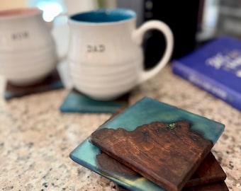 Handmade Epoxy Walnut Wood Coasters – Live Edge Drink Coasters – Personalized Gift – Rustic Home Decor