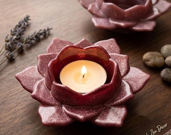 Handmade Resin Lotus Tea Light Holder | Zen Meditation Decor | Custom Colors