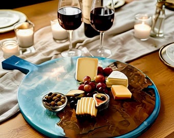 Personalized Ocean Charcuterie Board: Walnut Burl Wood Serving Tray