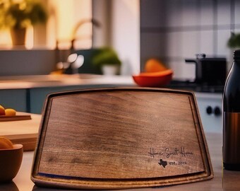 Personalized State Cutting Board, Custom Any State, Solid Walnut Maple Cherry Mahogany, No Glue Single Piece Wood Board Realtor Closing Gift