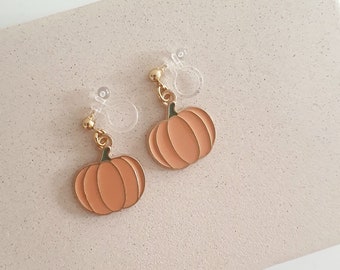 Pumpkin clip on earrings, Halloween clip on earrings, autumn invisible clip on earrings