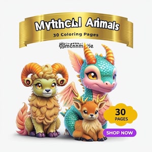 30 Bold and Easy Mythical Chibi Animal Coloring Pages  Adult Coloring Book, Simple & Relaxing, Digital,Procreate ,Stress Relief,Cozy Friends