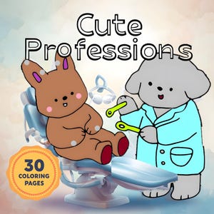 Cute Professions Coloring Book, cute and cozy digital coloring pages, over 30 pages, instant download, relaxing coloring book,pdf,png