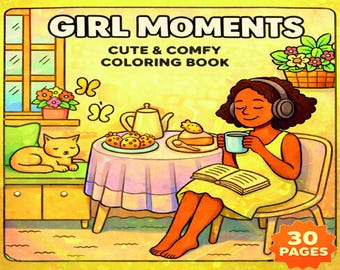Pagine da colorare per ragazze, momenti di cura personale e di vita quotidiana, libro da colorare rilassante in formato PDF, download immediato.