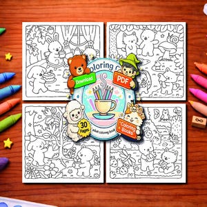Printable coloring PDF featuring cute cozy coloring and animal coloring pages, suitable for both adults and kids, instant download