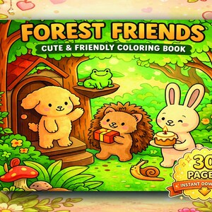 Digital coloring book PDF featuring animal coloring pages in a cozy, bold and easy style, perfect for stress relief coloring and instant download