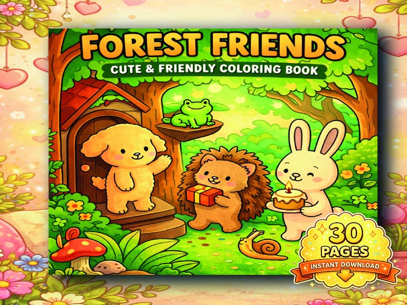 Digital coloring book PDF featuring animal coloring pages in a cozy, bold and easy style, perfect for stress relief coloring and instant download