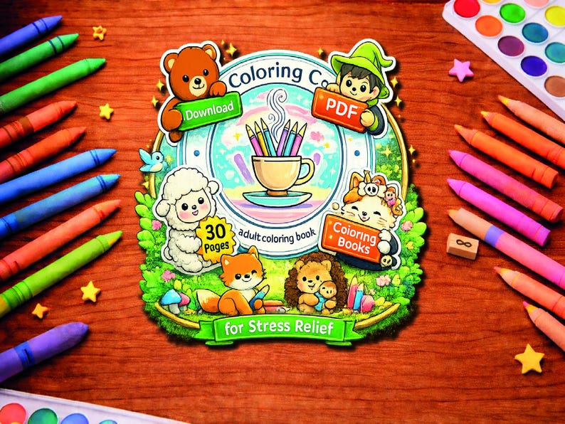 Digital download coloring book with cozy art coloring and calming designs, ideal for stress relief and therapeutic coloring activities