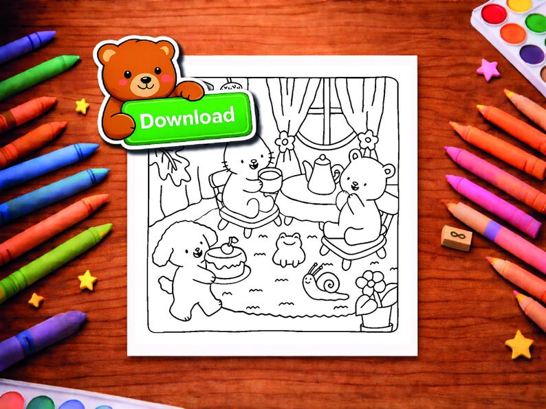 Cozy coloring book with bold and easy coloring pages, designed for stress relief and therapeutic coloring, available as a digital download
