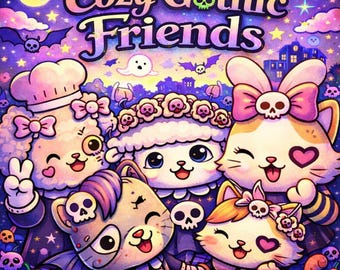 Pagine da colorare accoglienti per Halloween, simpatici animali spettrali, fantasmi e pipistrelli kawaii, libro da colorare rilassante in PDF, download immediato