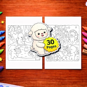 Digital coloring book PDF featuring animal coloring pages in a cozy, bold and easy style, perfect for stress relief coloring and instant download