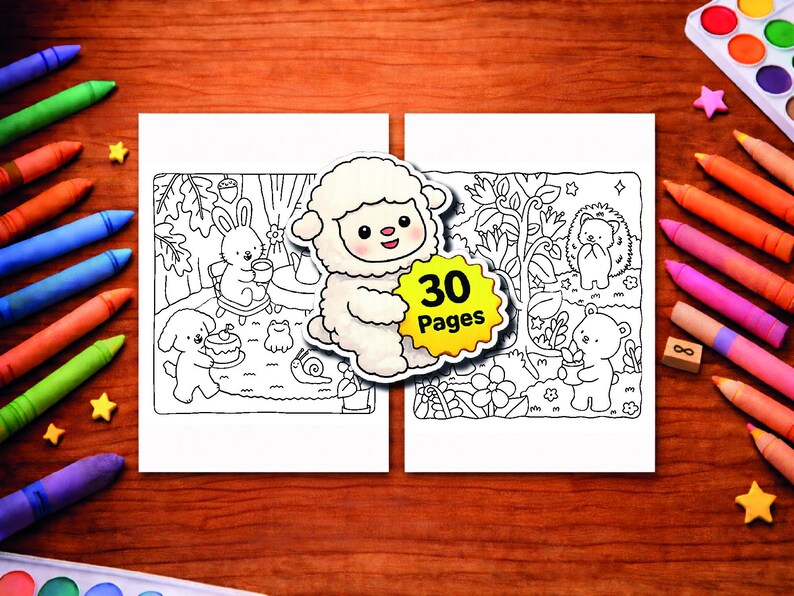 Digital coloring book PDF featuring animal coloring pages in a cozy, bold and easy style, perfect for stress relief coloring and instant download