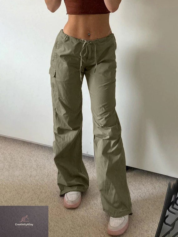 Buy LOW-RISE GREEN MULTI-POCKET CARGO PANTS for Women Online in India