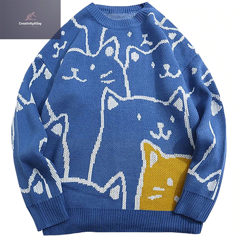 Cat Lovers Sweater Unisex Kitted Kitten Pullover Cat Sweater - Etsy