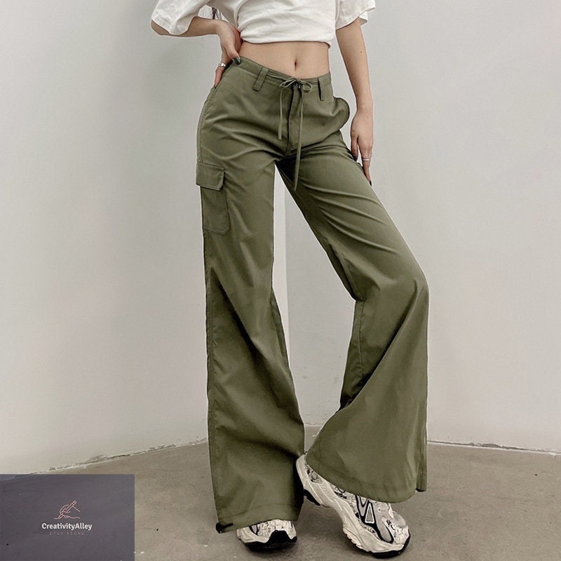 Y2K Cargo Pants Green Tie up Trousers Women's Low Waist - Etsy Ireland