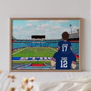 Custom American Football Fathers Day Memorabilia Drawing, Football Family Portrait, Perfect Bills Fan Present, Gift for Football Enthusiasts