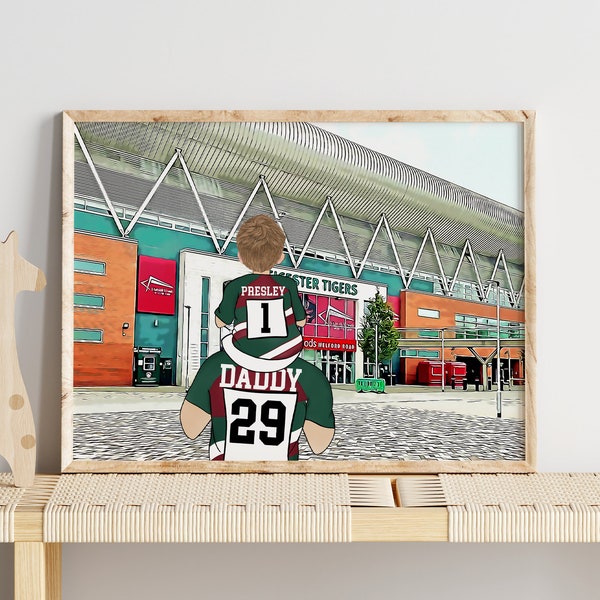 Personalised Leicester Rugby Fathers Day Gift, Custom Rugby Family Portrait, Birthday Gift for Dad/Stepdad/Grandad, Custom Rugby Fan Present