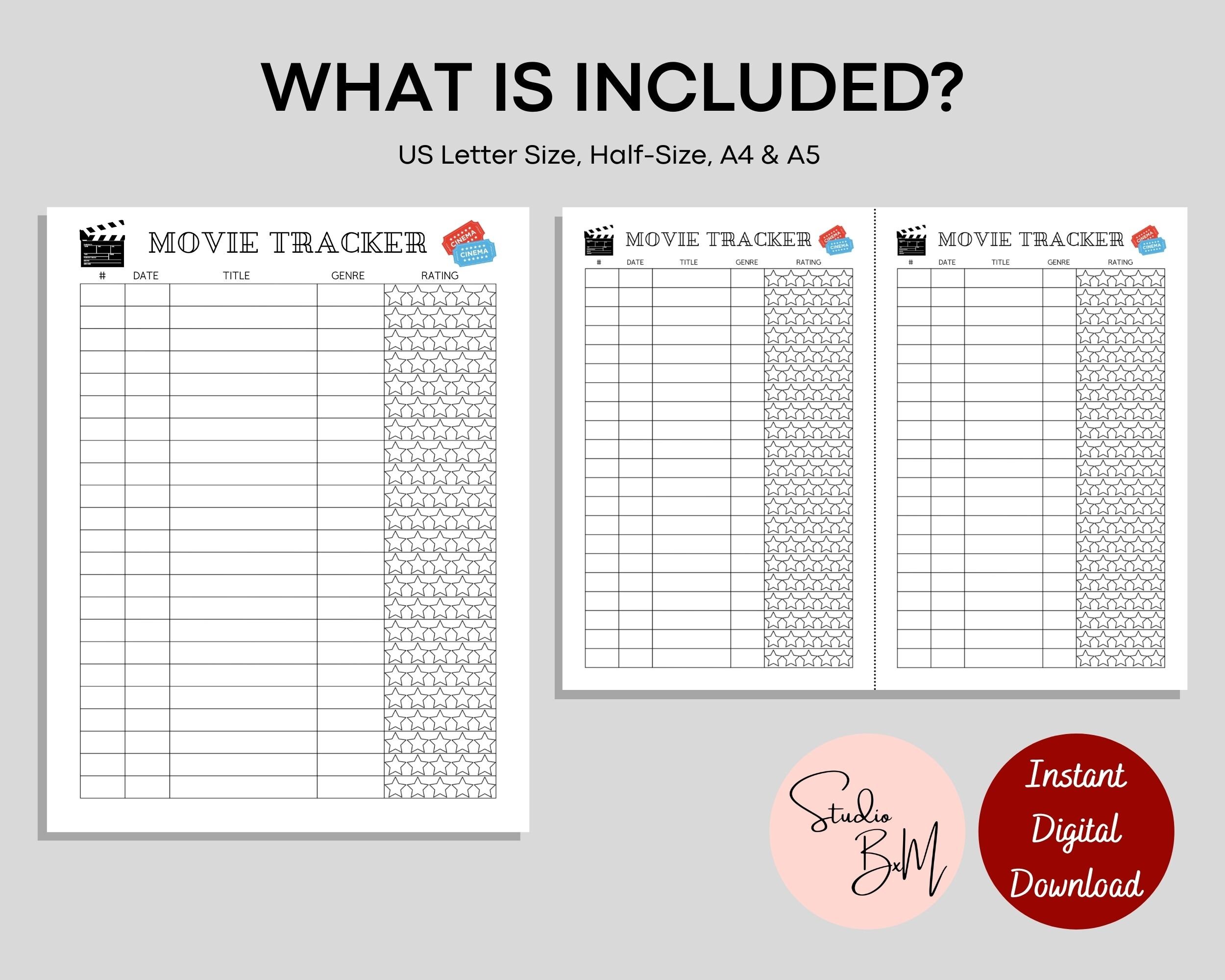 Movie Tracker Printable Movie List Template Minimal Series to Watch ...