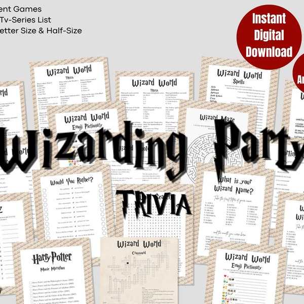 Harry Potter Trivia | Printable Wizard Party Games | HP Quiz | Minimalist Wizarding Game Bundle | Instant Download | Kids Activities | PDF