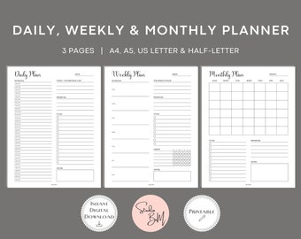 Minimalist Daily, Weekly, Monthly Planner Set (PDF)