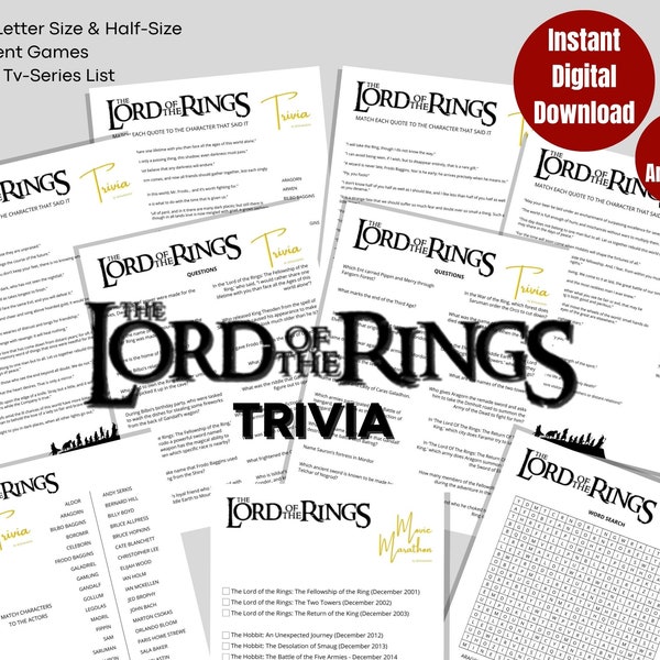 Lord of the Rings Trivia | Quiz with Answers | Printable Trivia Game | Party Game | Lord of the Rings Movie - TV Series Quiz | PDF Download