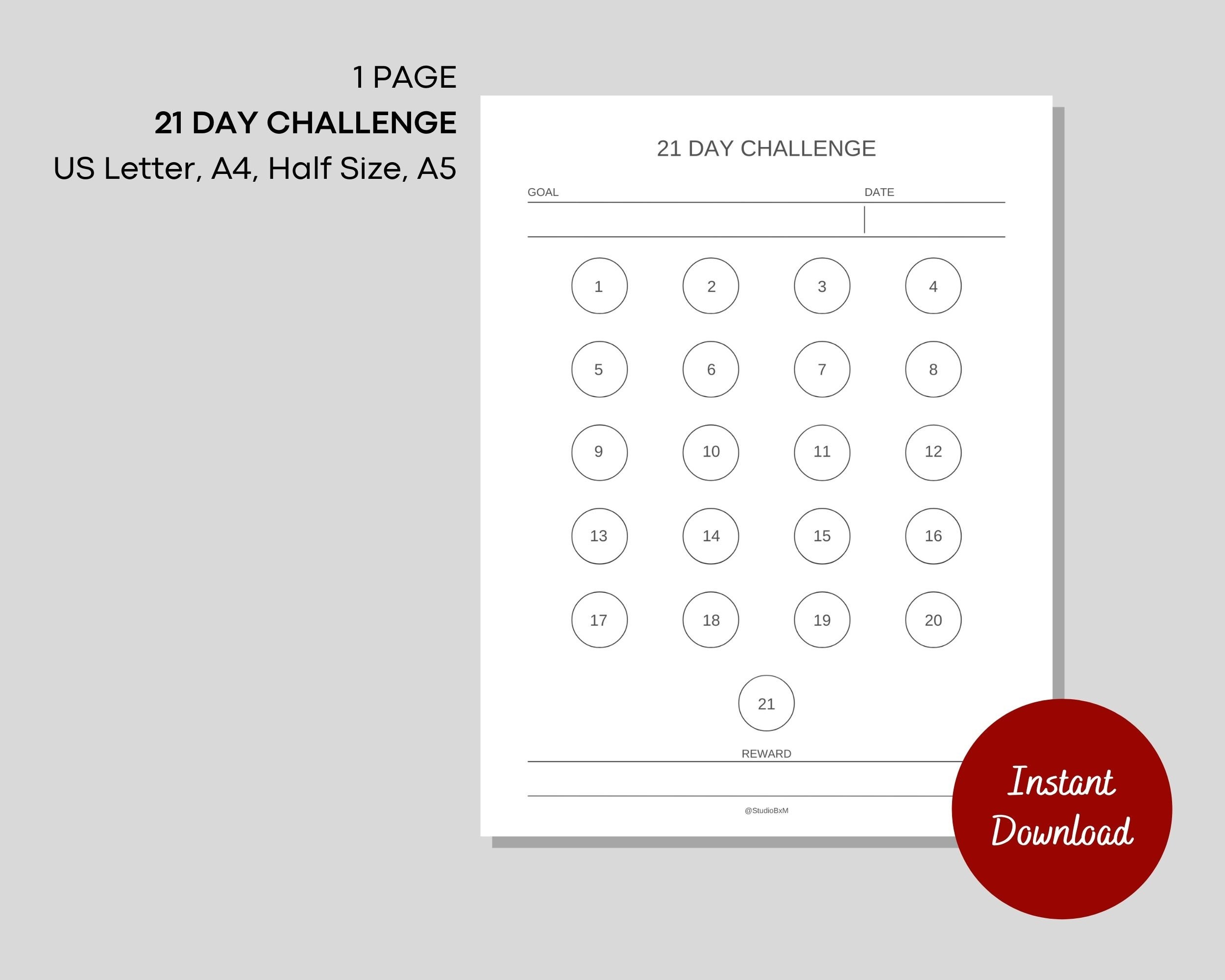 21 Day Challenge Printable Habit Tracker Daily Goal Tracker Routine ...